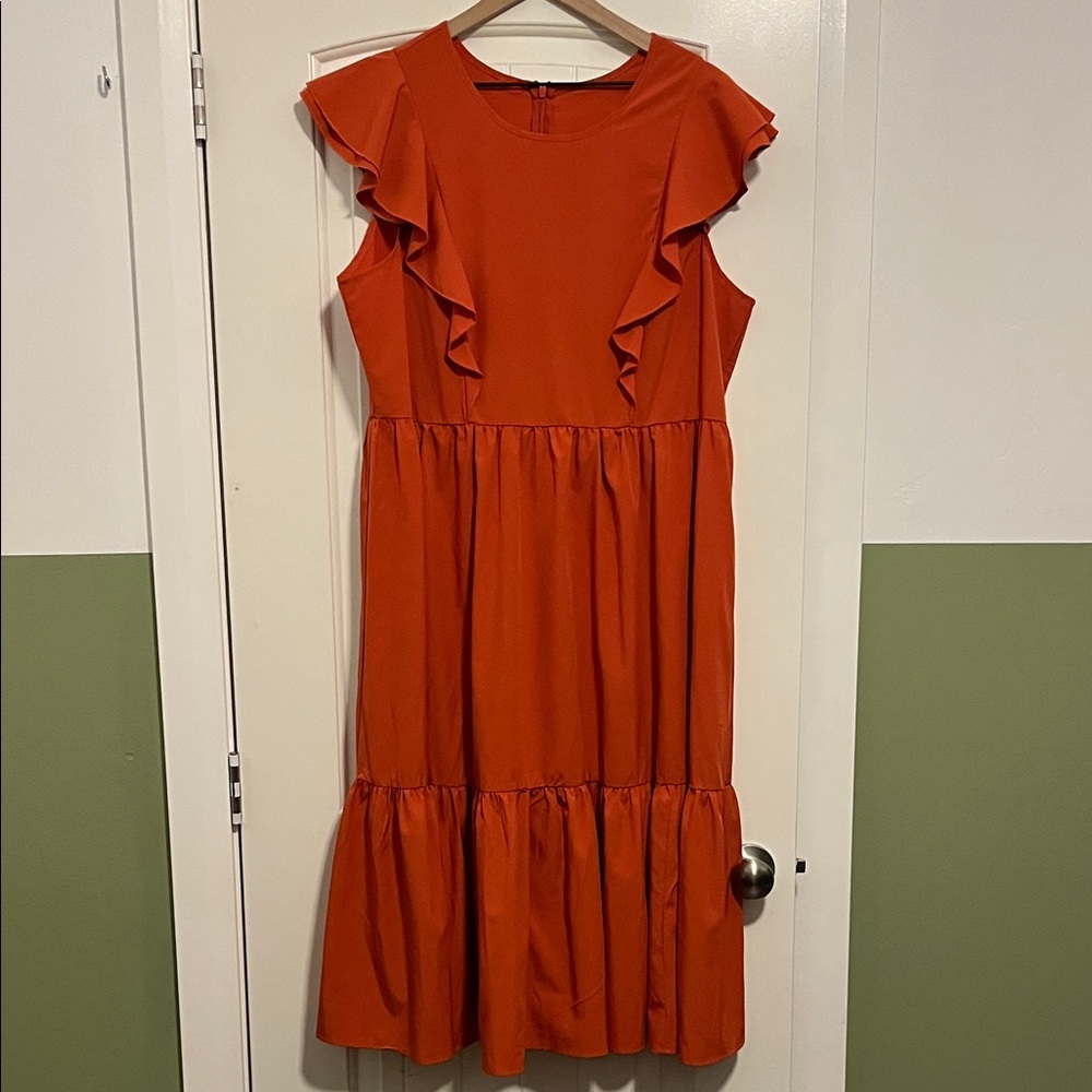 Elegant Orange Ruffle Dress